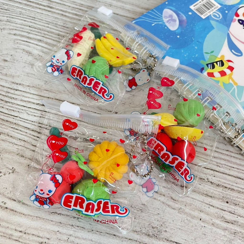 

Penghapus Mini Pouch Bening 4 Pcs Motif Buah Sayur ER 1238 - eraser pencil wangi lucu unik estetik