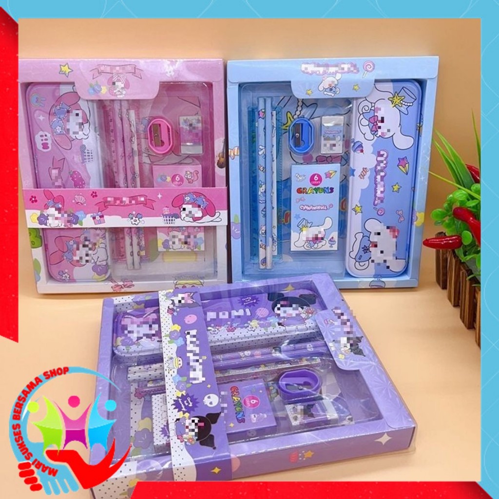 

MSBS Paket Alat Tulis Set 7 in 1 Set Stationery 7in1 Karakter Kartun Alat Tulis Anak Sekolah Penghapus Pengaris Kotak Pensil Penggaris Crayon