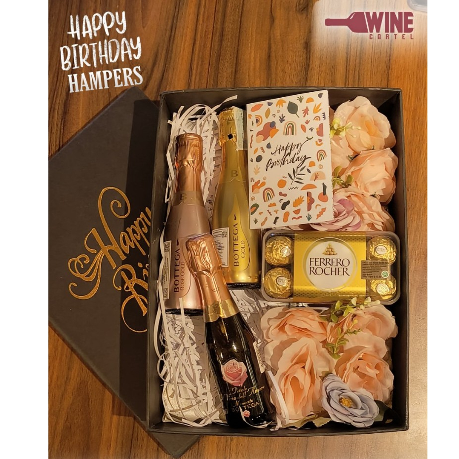 SPECIAL BIRTHDAY HAMPERS SPARKLING WINE MINI BOTTEGA PROSECCO GOLD/Rose Gold/Moscato Dolce