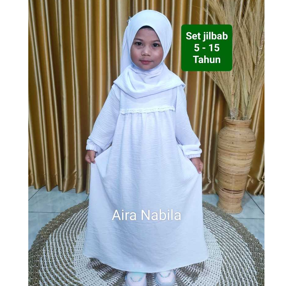 Gamis Anak Putih Set Jilbab gamis Manasik Hj Crinkle Premium