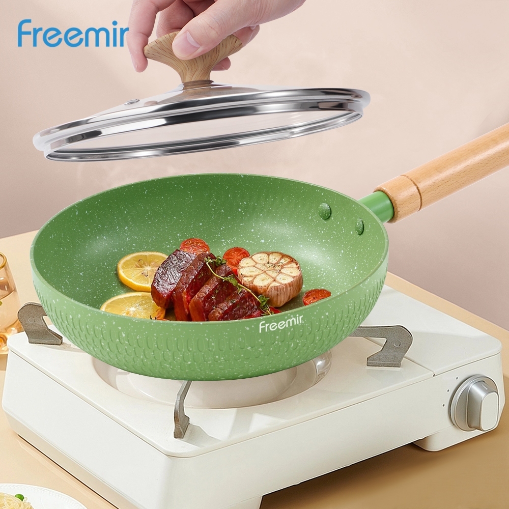 Wajan Anti Lengket 20 cm dengan Tutup Warna Hijau FREE PISAU BEIGE freemir Wajan Anti Lengket 20 cm 