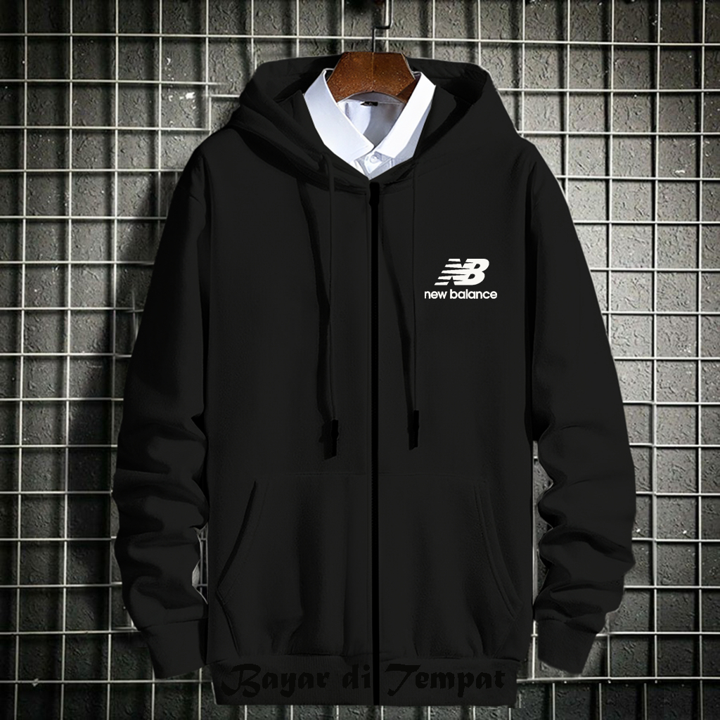 SWEATER HOODIE - Jaket Distro Zipper - NB Text Putih /Jaket Sweater Hoodie Resleting Pria Screamou's