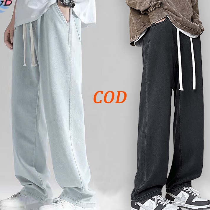Terbaru Celana kulot jeans pria jeans pinggang karet jumbo Baggy jeans pria Celana panjang cowok out