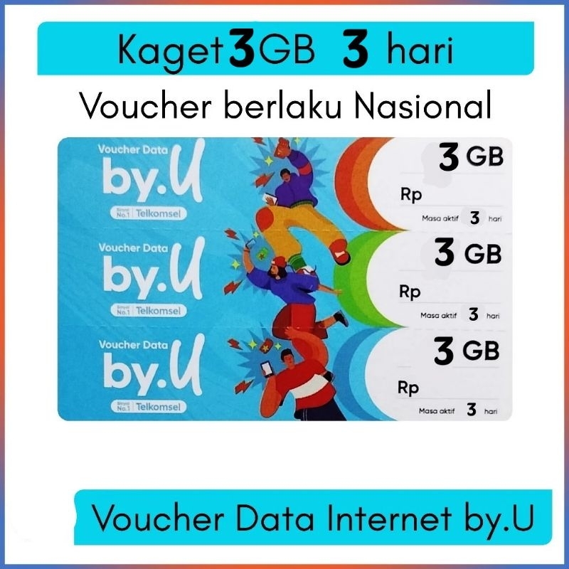 Voucher by.U Paket Data Internet Kuota 3gb 3 Hari Nasional Sinyal Telkomsel
