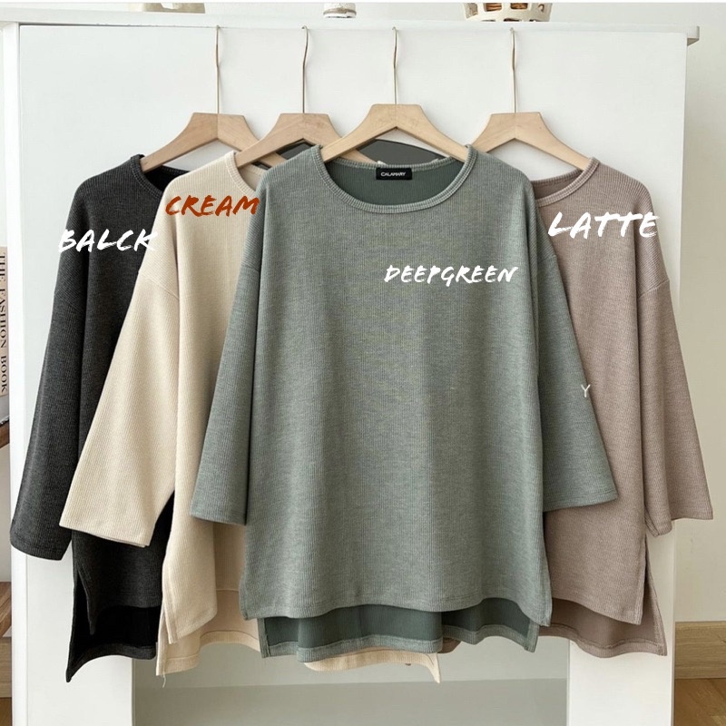 CLOQI TOP BLOUSE KNIT WAFFLE