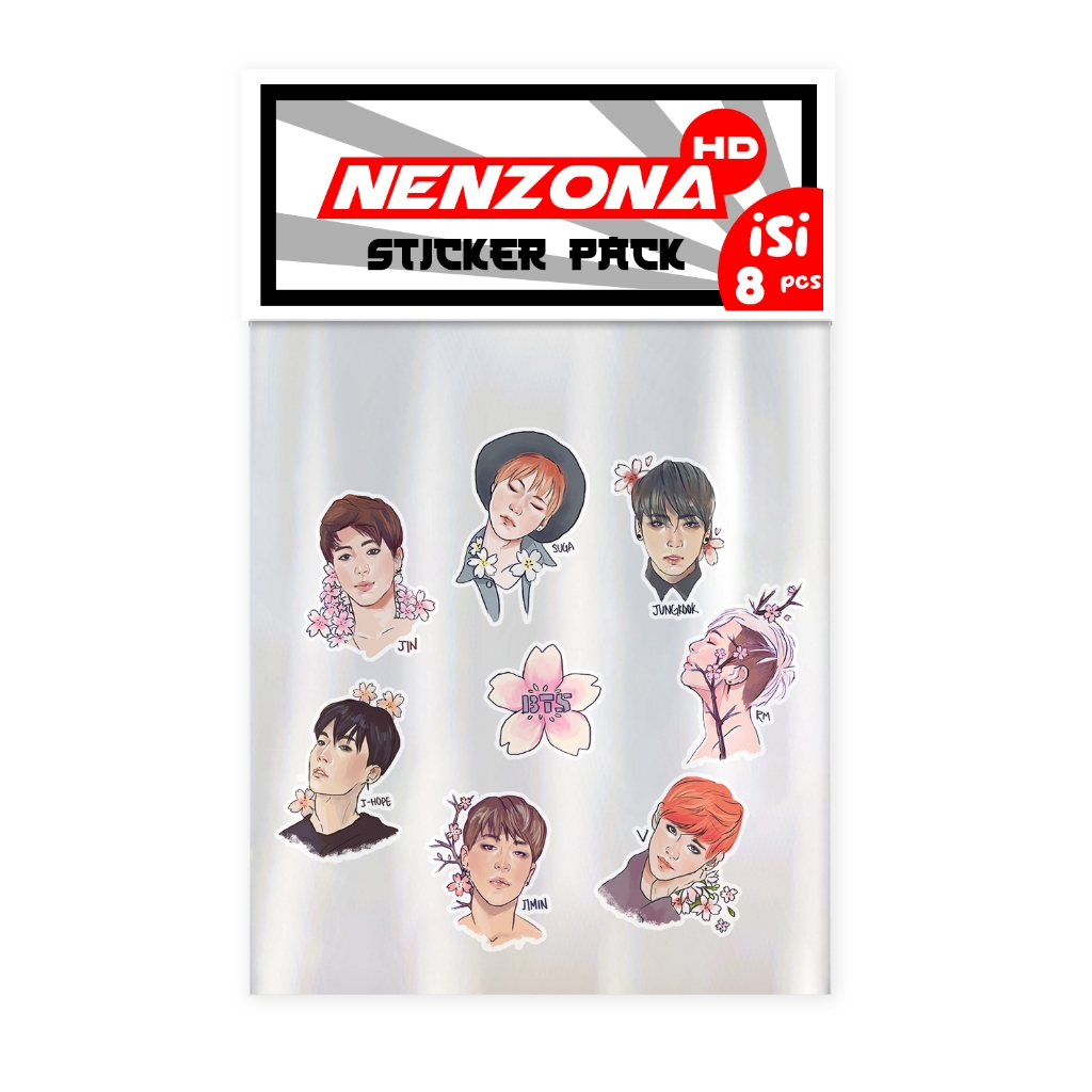 

NenzonaHD Sticker Pack - BTS Bangtan Boy Sketsa Style Painting isi 8 pcs Stiker Vinyl Water Proof