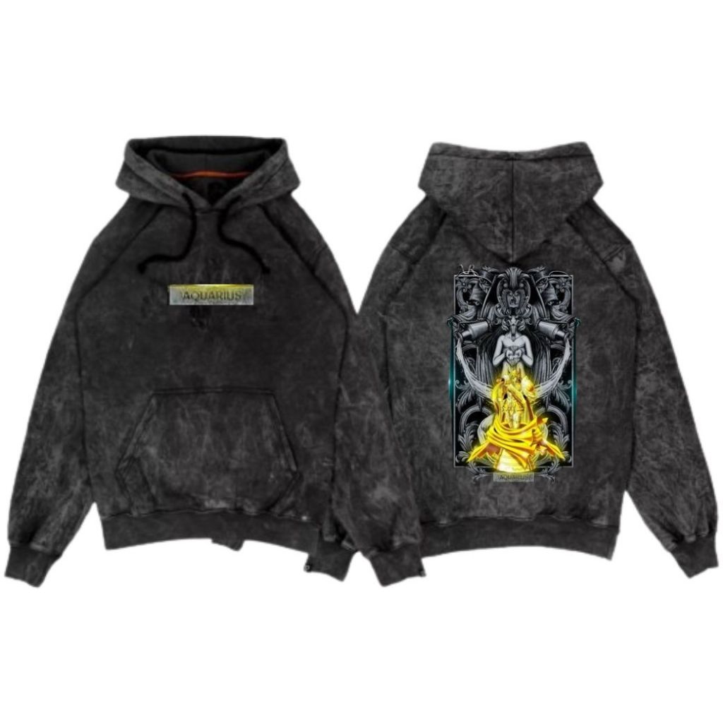 AQUARIUS ZODIAC Sweater Hoodie Black Sandwash Original Distro Hipokrit Official Store | Bisa Bayar D
