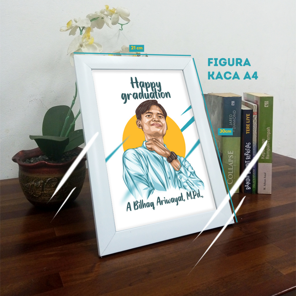 Kado Sketsa Wajah Digital Gaya Vektor Custom Foto Sendiri + Figura Fiber Kaca A4 Laminasi Glossy Coc