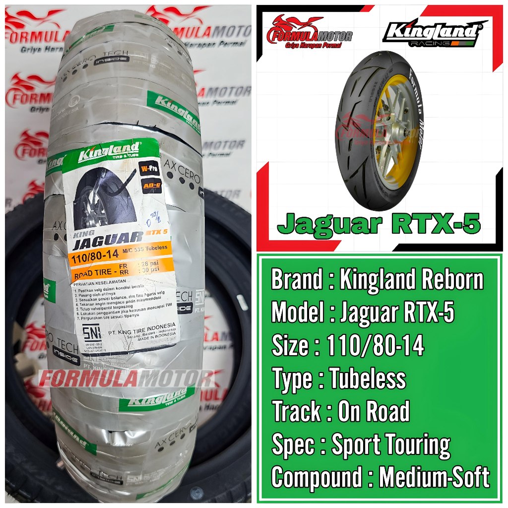 110/80-14 Kingland Jaguar RTX-5 Ring 14 Tubeless - Ban Depan Yamaha Aerox Tubles