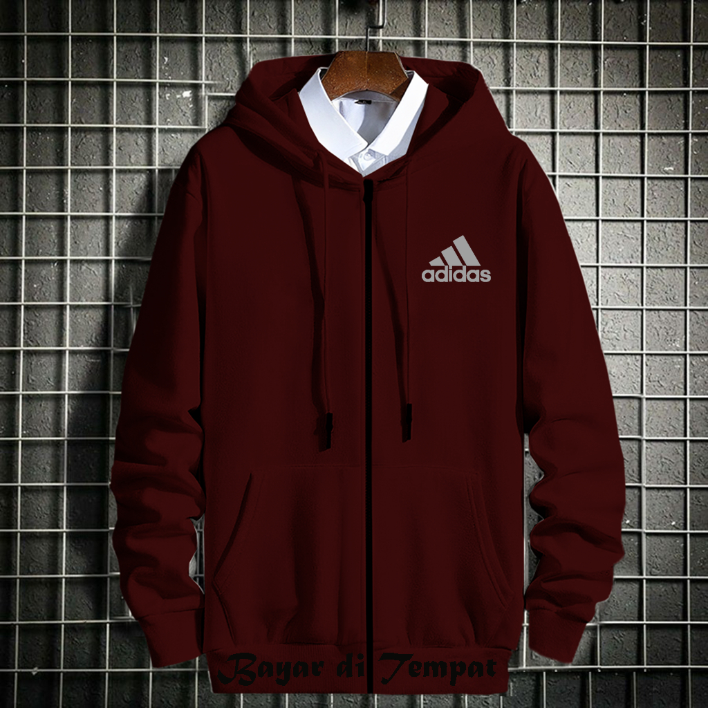 SWEATER HOODIE - Jaket Distro Zipper - Adidas Text Silver /Jaket Sweater Hoodie Resleting Pria Screa