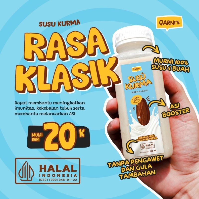 

Susu Kurma Classic Qarni's Tanpa Gula 250ml 500ml 1L Minuman Sehat Ibu Hamil ASI Booster BB Booster Anak 100% Susu dan Kurma