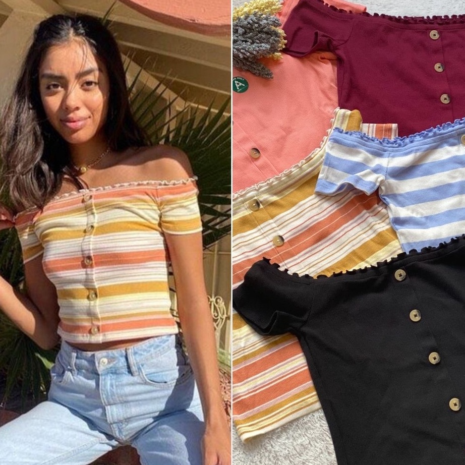 STAR Aeropostale Sabrina Ribbed Top  Atasan wanita original OffShoulder