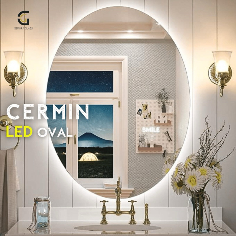 Cermin Dinding LED Oval Aesthetic (Free Packing Kayu) Cermin Dinding / Cermin Aesthetic / Kaca Dindi