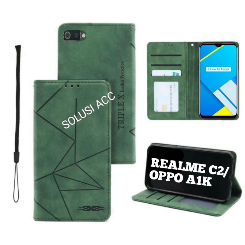 CASE HP REALME C1, C2, OPPO A1K FLIP COVER BUKA TUTUP LEATHER CASE DOMPET KULIT MAGNET CASING HP