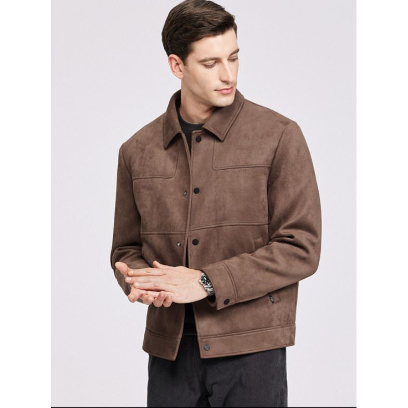Jaket Suede Pria jaket kulit suede dengan gaya casual coklat dengan penutup