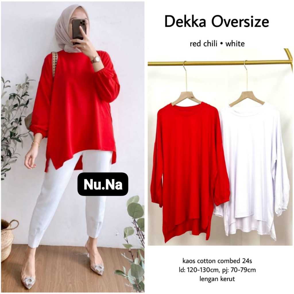 Kaos oversize wanita merah putih polos / Dekka oversize