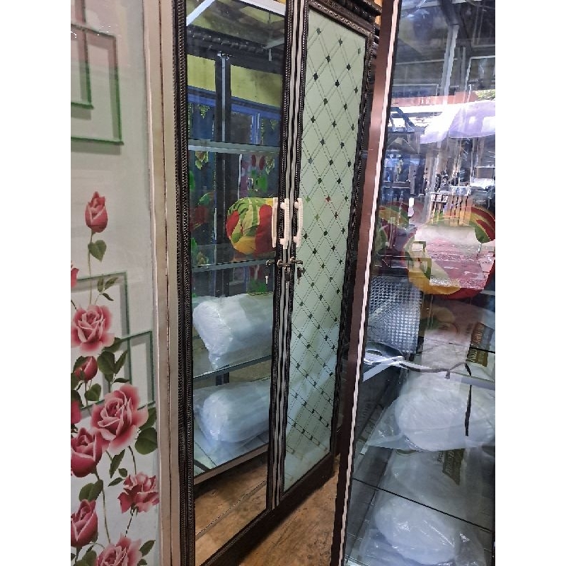 lemari stenlis kaca 2 pintu baju wasi hitam stiker air