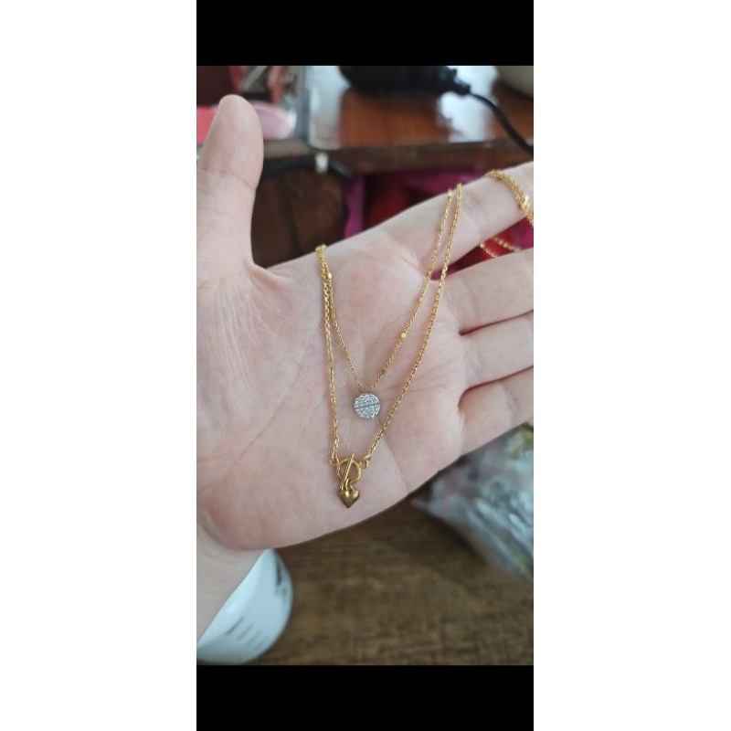kalung jedar double layer dua 2 lapis susun emas asli 375 polos