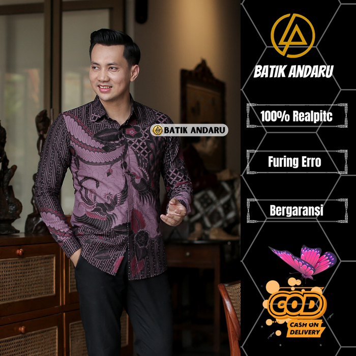Batik Andaru Motif Hamka Kemeja Batik Pria Slimfit Lengan Panjang Warna Ungu Lilac Modern Full Furin