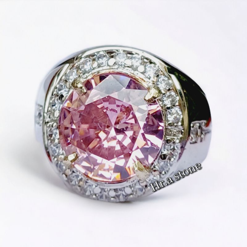 CINCIN BATU PERMATA PINK TOPAS BULAT CUTTING
