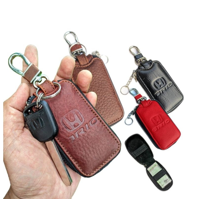 Gantungan kunci mobil Honda Brio kulit asli dompet stnk mobil