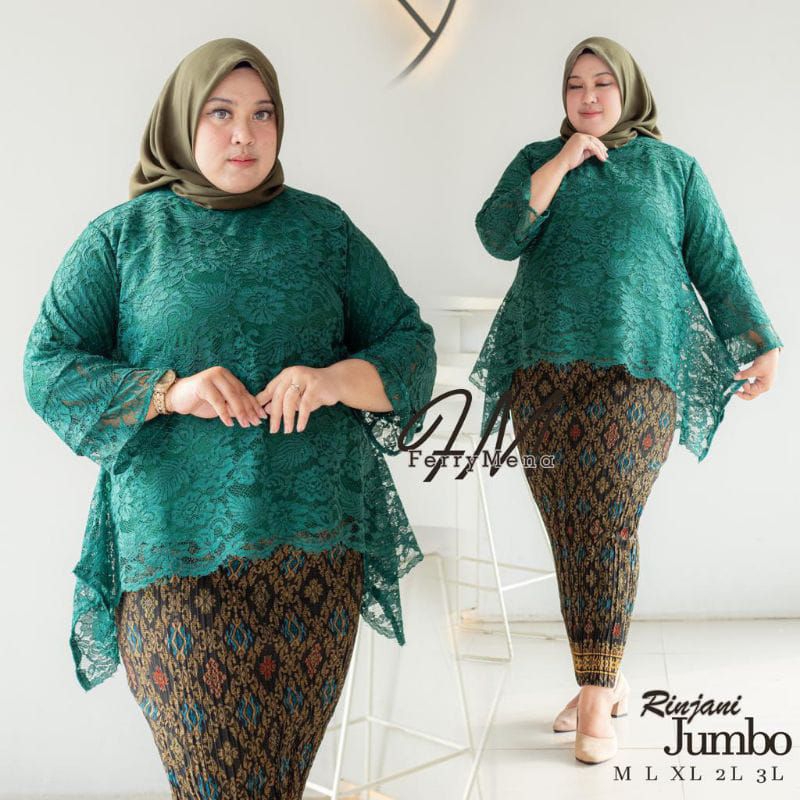 Kebaya Jumbo 4XL Ld 130 XXXXL Set Kebaya Rinjani Brukat Big Size Untuk Orang Gemuk