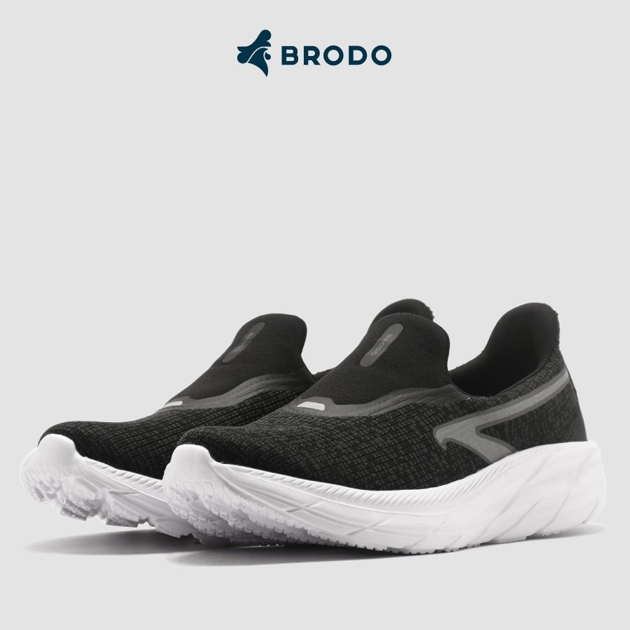 BRODO - Sepatu Active Ryujin Black White Sneakers Slip on FLop Slop Running Original