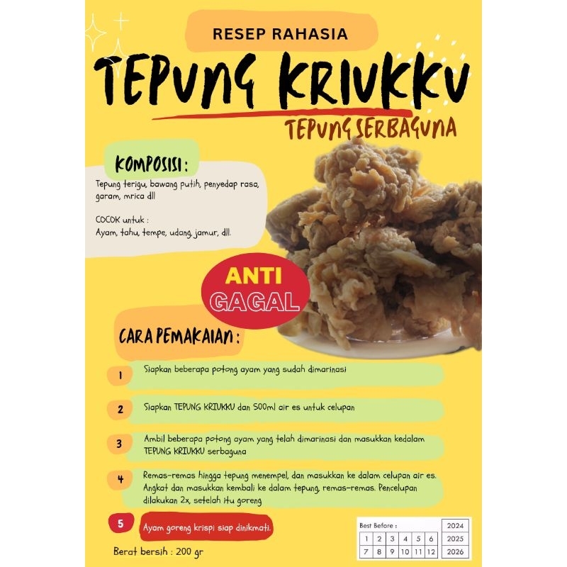 

Tepung Kentucky Anti Gagal Kemasan 200 gram