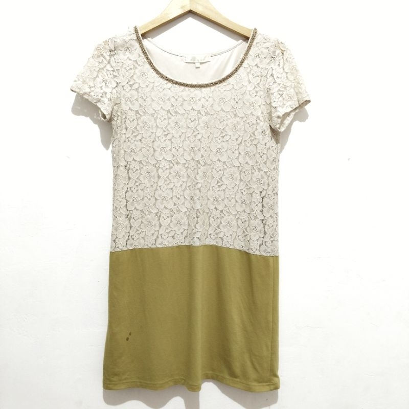 DRESS BRUKAT ROK KAOS MINUS NODA LENGAN PENDEK FURING SATIN HALUS KREM HIJAU OLIVE B4