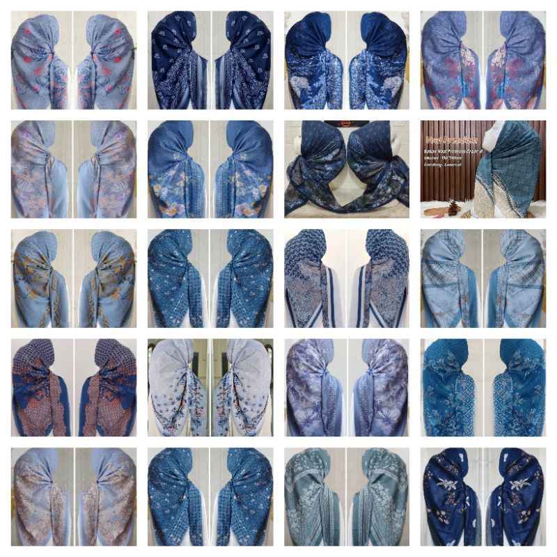 BIRU SERIES- Jilbab Segi Empat Motif Voal Premium Biru, Blue Jeans, Denim, Sky Blue, Wardah, Navy Do