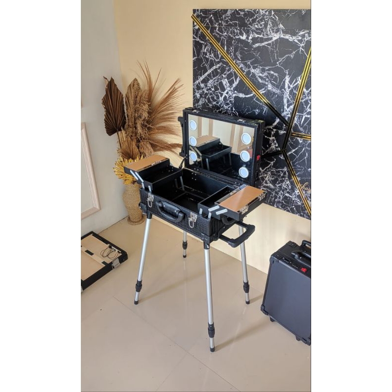 Beautycase 52x40cm+Stand silang/Koper Make up ukuran Besar 6 Lampu/ Tas Make up