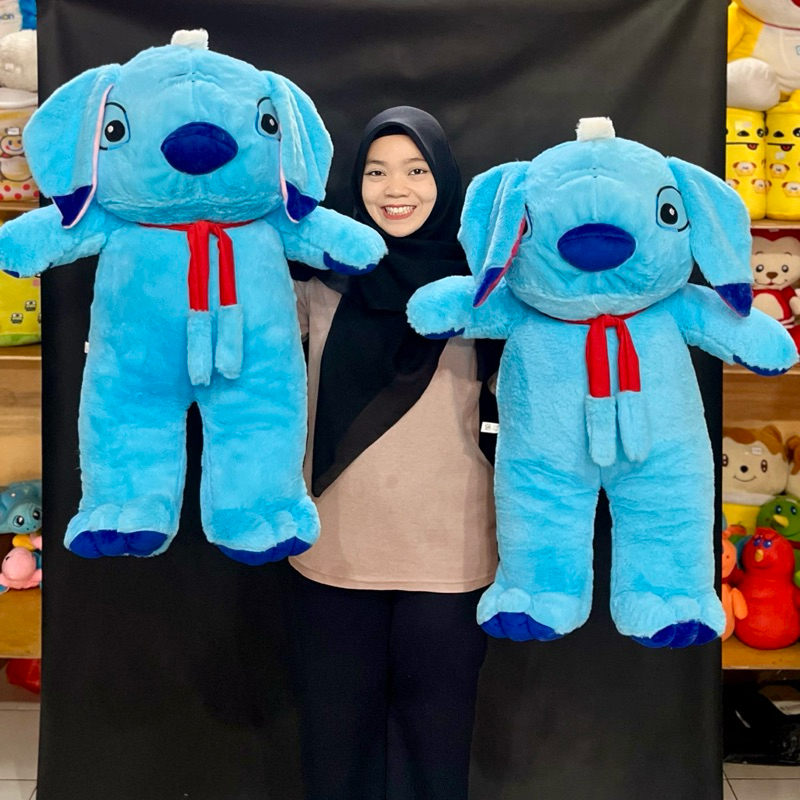 Boneka stitch syal korea tegak berdiri lucu boneka karakter stitch biru korea lucu boneka syal korea