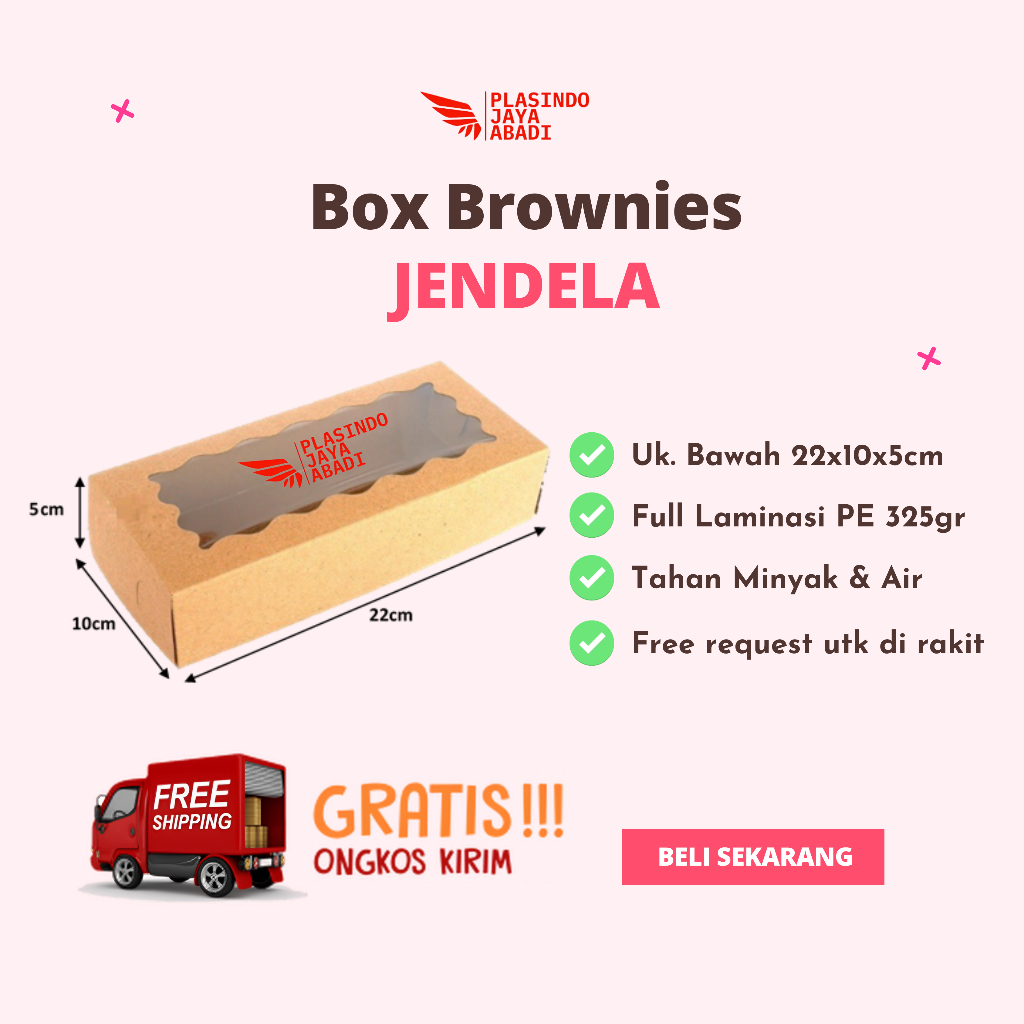 

(1pcs) Box Brownies Jendela Kraft 22x10x5 cm / Dus Kemasan Brownies Coklat Full Laminasi / Kotak Kue Transparan