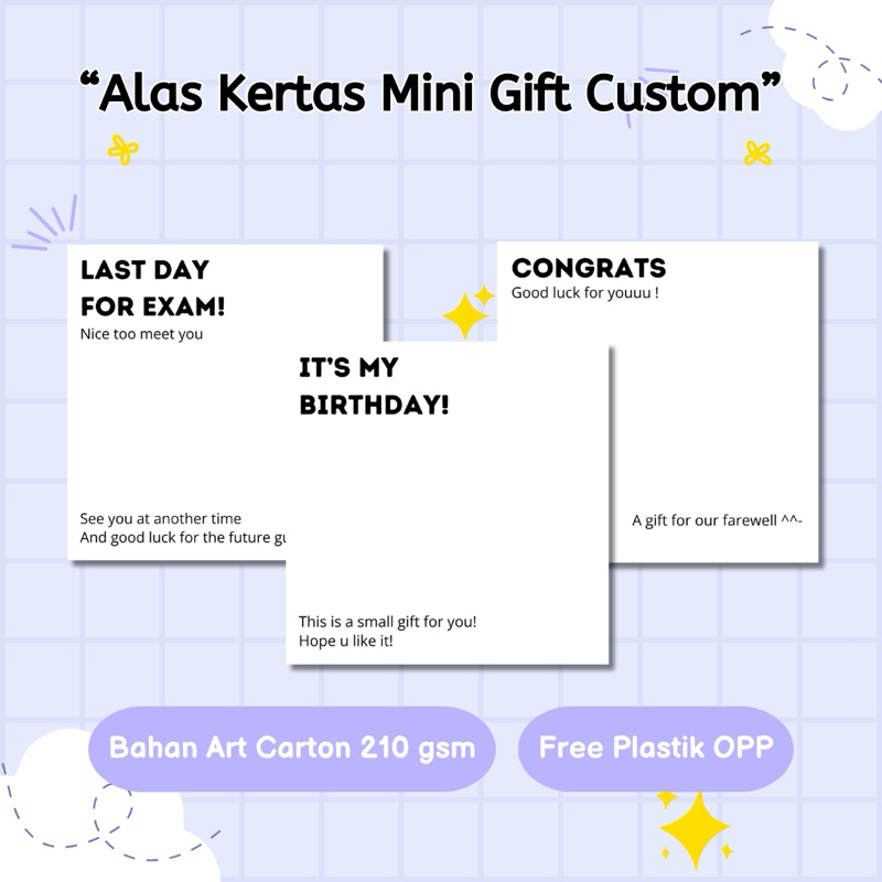 

Mini Gift Custome / Kertas Mini Gift + Plastik / Alas Packaging / Snack Mini Gift Custome / Valentine Gift