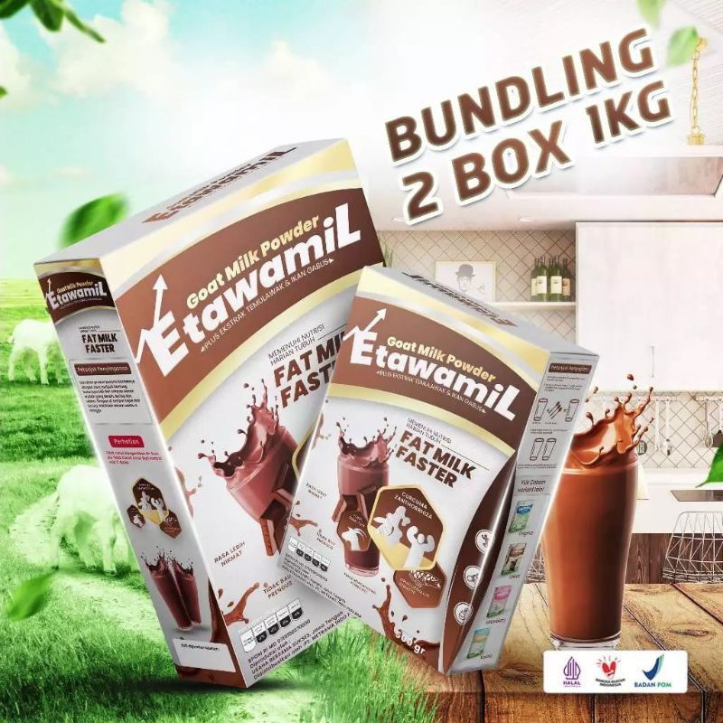 

bundling (isi dua box) susu ETAWAMIL weight gain RASA COKLAT penambah nafsu makan penggemuk dan berat badan HALAL BPOM RI