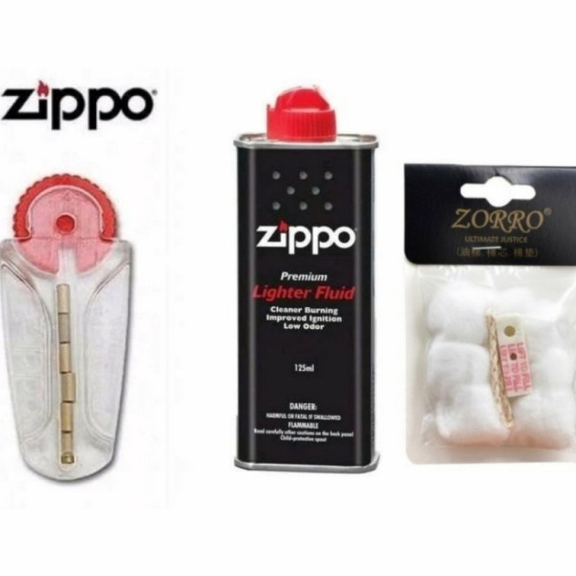 TERMURAH Paket Lengkap Minyak Zippo Batu Zippo Dan Kapas Sumbu Zippo