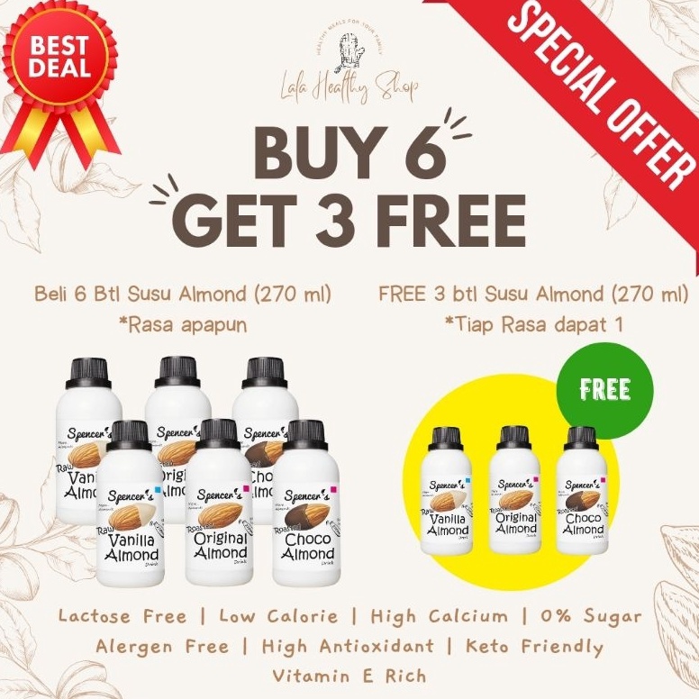 

zmTerlaris PROMO KUOTA TERBATAS Spencers Susu Almond 27ml FREE SUGAR ASI BOOSTER HIGH CALCIUM LOW CALORIE Spencers Promo H41