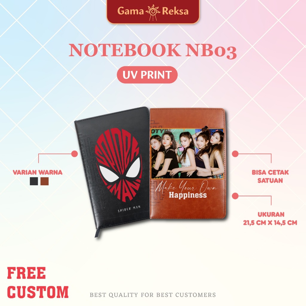 

( SEHARI JADI )Custom Buku Agenda / Notebook Premium A5 Cover Kulit Souvenir NB03