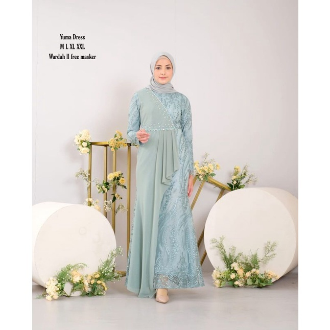 READY JUMBO Gamis Terbaru Yuma L Xl XXL Dress Brukat Kondangan Mewah Jumbo Abaya Kebaya Premium GAMI