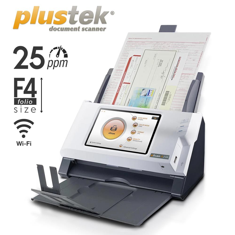 Scanner Plustek eScan A350 - Wifi ADF Scanner (F4/Folio) - Scanner Wifi - Distributor Resmi