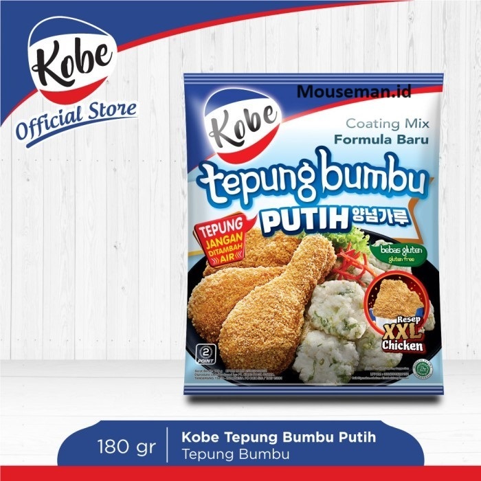 

Kobe Tepung Bumbu PUTIH Coating Mix Formula Baru Gluten Free Resep XXL Chicken bebas gluten 180gr