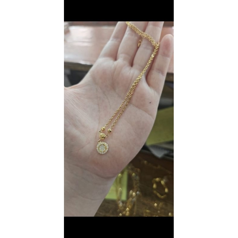 kalung polos nori double ring bandul bulat emas asli 375 8k hwt
