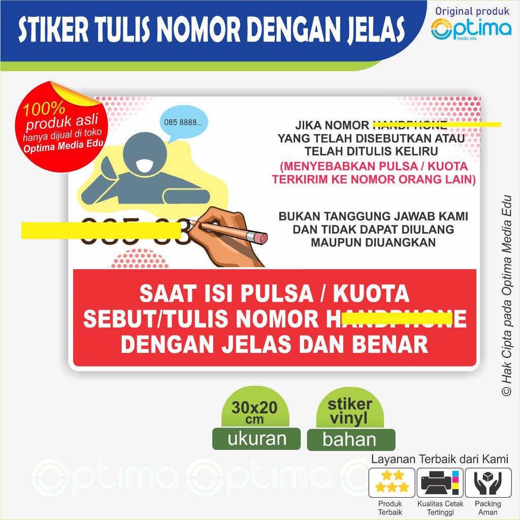 

Stiker Konter Pulsa, Tulis / Sebutkan nomor dengan jelas dan benar