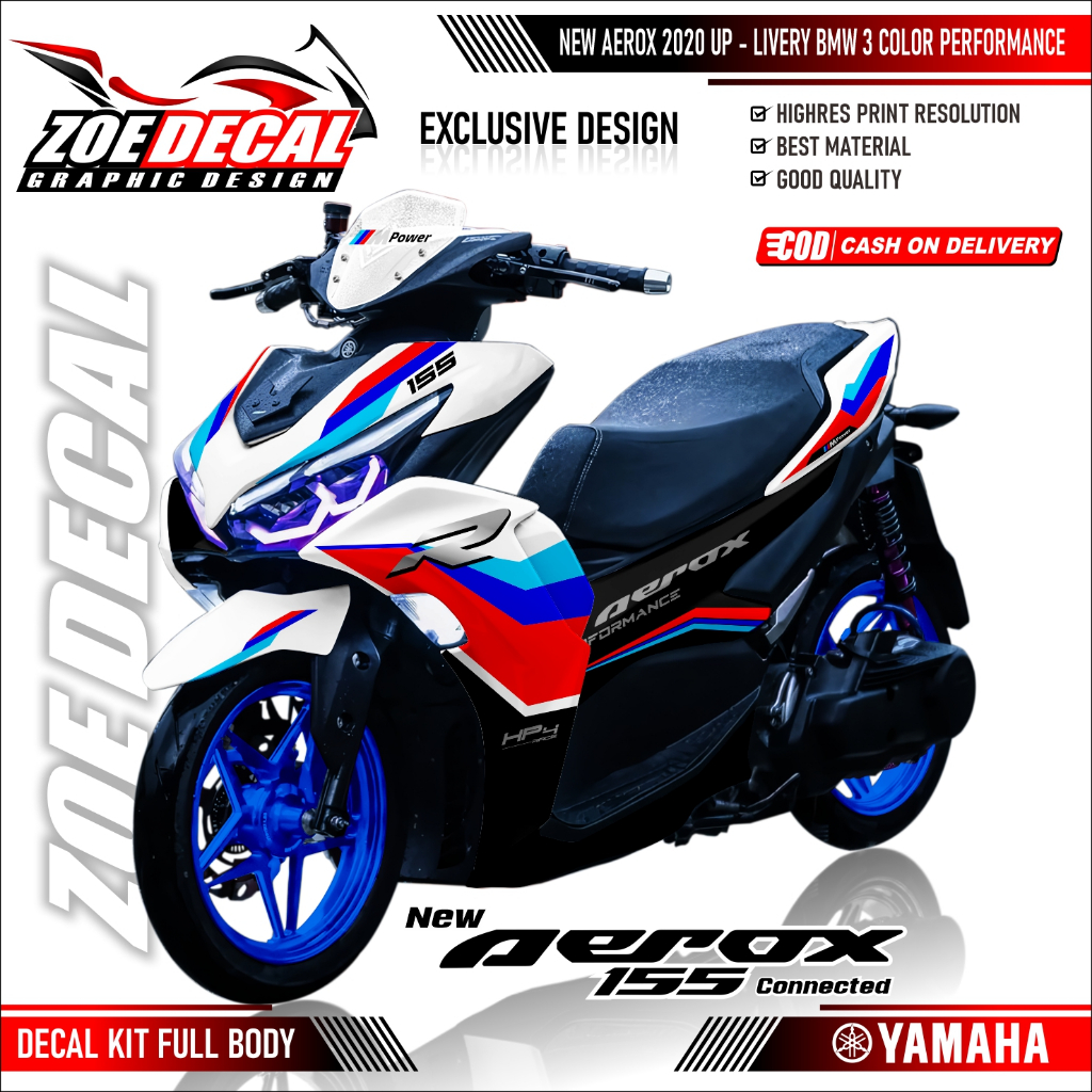 Terbaru Decal Full Body Yamaha Aerox 155 Livery BMW 3 COLORS PERFORMANCE