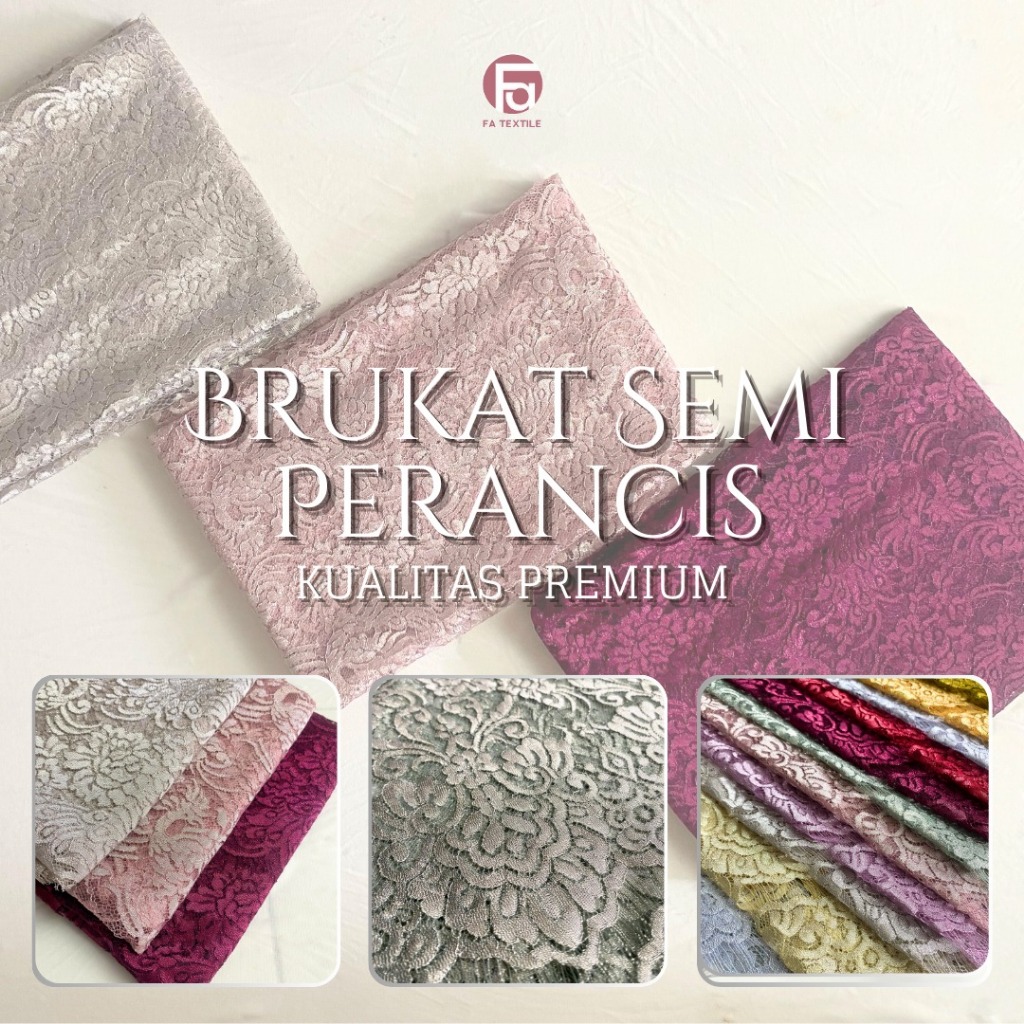 Kain Kebaya Brukat Semi Perancis Motif Metalik Cord Brokat Semi Franc