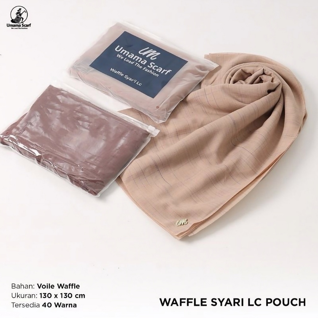 UMAMA SCARF - Hijab Segi Empat Syar'i Jumbo Polos VOAL WAFFLE SYARI LC POUCH Umama Meta Logo 130X130
