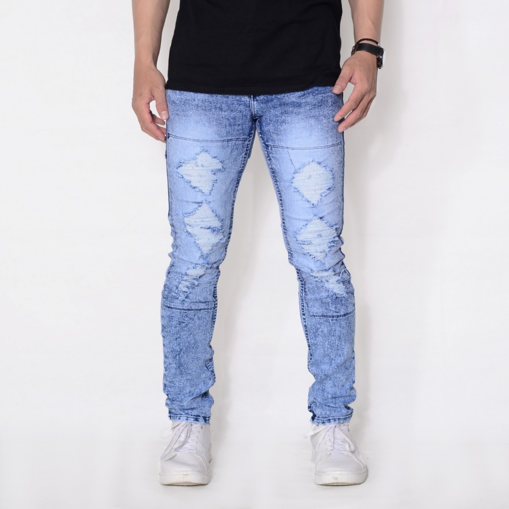 celana jeans pria sobek lapisan Dari Underline celana jeans robek tidak tembus/Cod