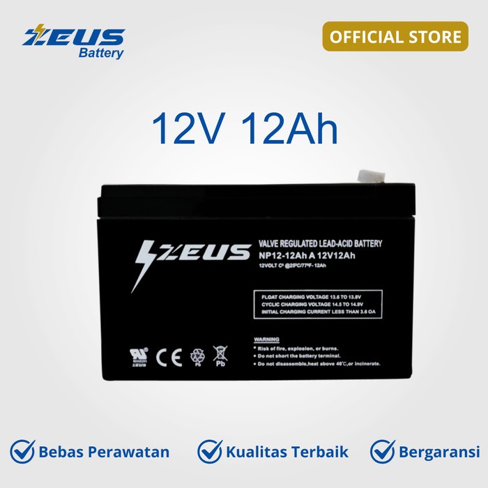 Aki Selis Sepeda Listrik Richey VRLA 12v 12Ah / 12v12ah Zeus Baterai Kering 6 DZM 12