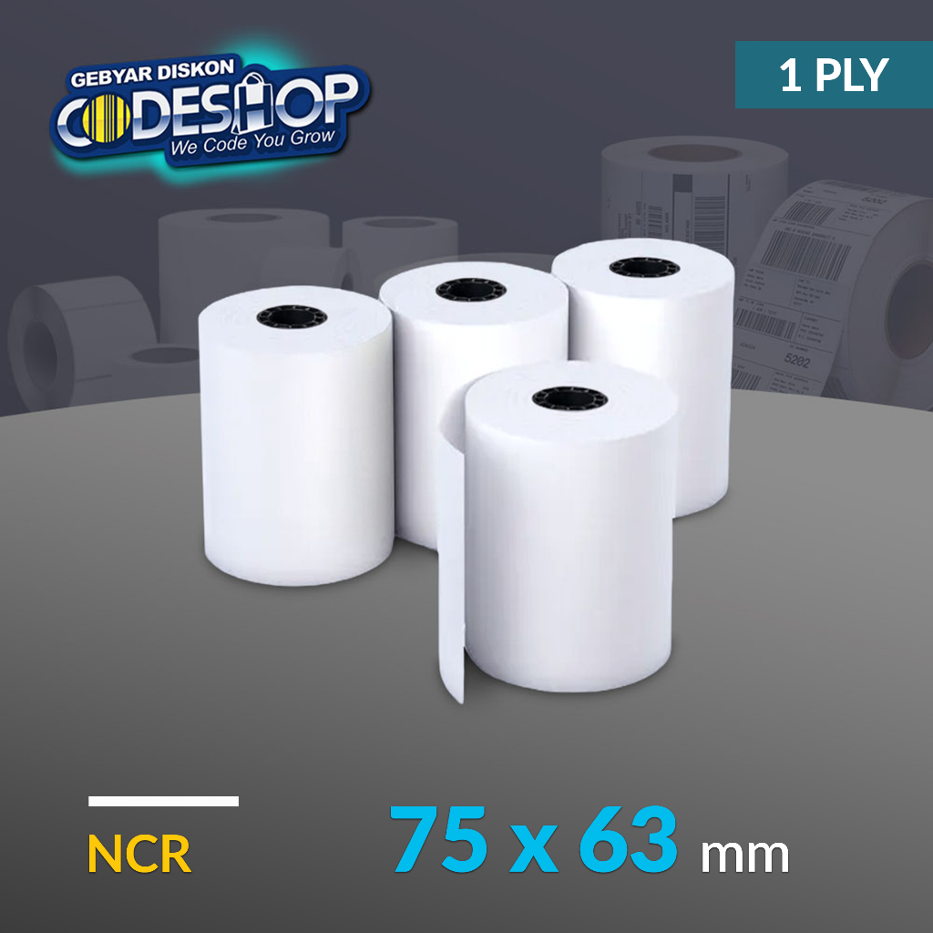 

(10 Roll) Codeshop Kertas 1 Ply 75 x 63 mm Struk Kasir NCR Printer Dot Matrix 76mm