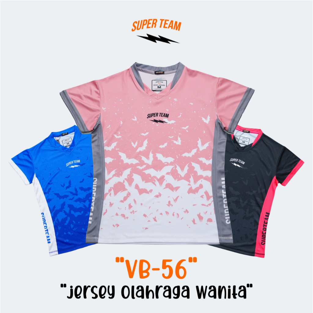 SUPER TEAM VB 56 Pakaian Olahraga Wanita jersey senam badminton lari sepeda volly full printing